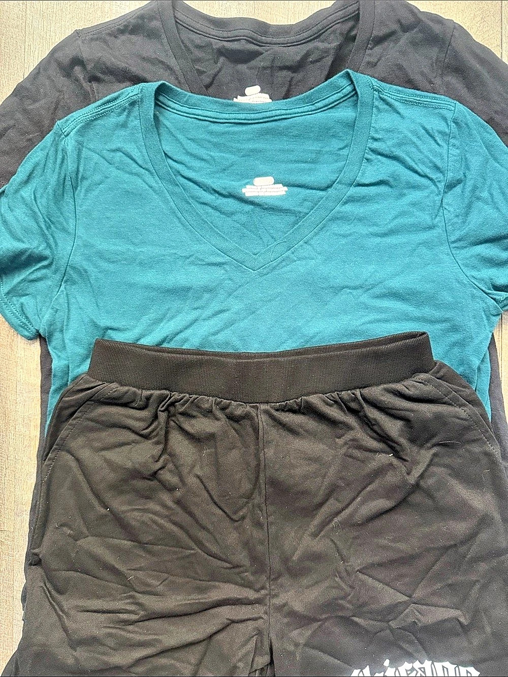 Black Shorts with 2 Small fitted Tee Shirts